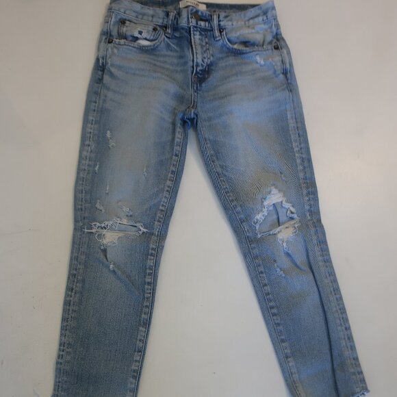 Womens MOUSSY Vintage Blue Distressed Crop Jeans 24 - Picture 1 of 6